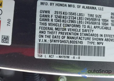 2020 Honda Pilot 2Wd Ex-L z USA, uszkodzony, nr VIN 5FNYF5H57LB026745